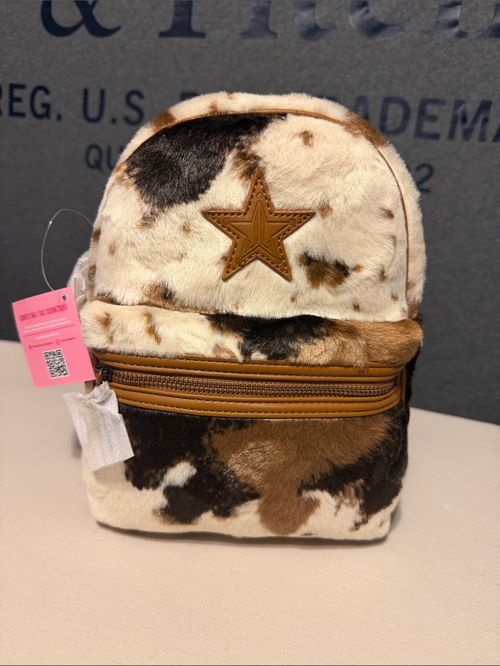 Jeffree Star Cowhide Faux Fur Mini Backpack in Brown & White NWT‼️
